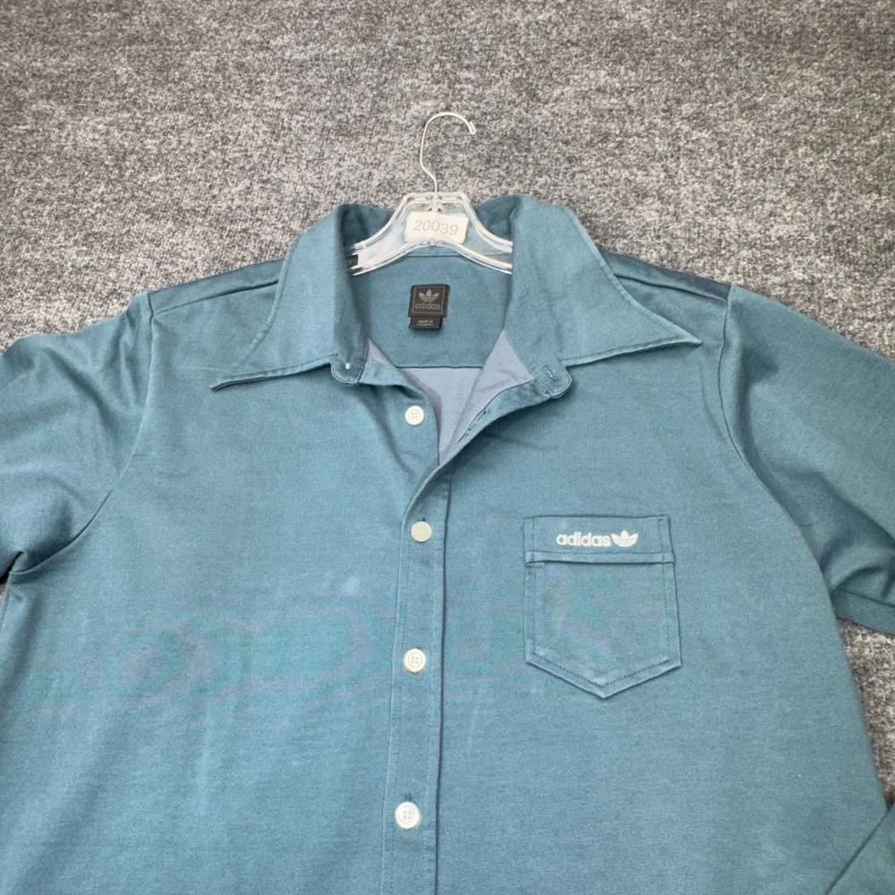 Vintage Adidas Originals Shirt Mens XL Blue Trefoil Overshirt Shacket Disco Y2K